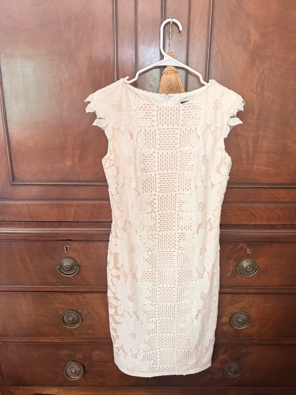Tadashi Shoji Ivory Lace Midi Dress with Crochet Panels